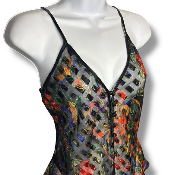 VTG Victoria's Secret Gold Label Chemise Bodysuit Small Floral Sheer Lingerie - Picture 2 of 10